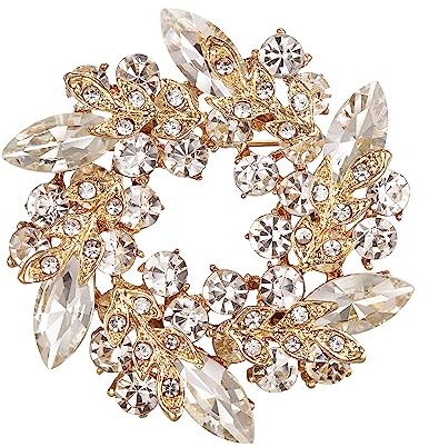 EVER FAITH Österreichischer Kristall Wedding Bridal Blatt Blume Kranz Brosche Pin Gold-Ton