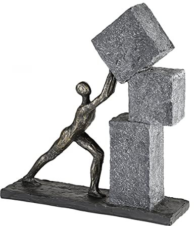 Casablanca Deko Skulptur Figur Stacking - Dekofigur aus Poly - Dekoration Wohnzimmer Geschenk Geburtstagsgeschenk - Farbe: Bronze Grau Höhe 30,5 cm