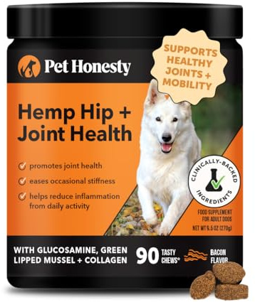 Hemp Hip & Joint Supplement for Dogs - Hemp Oil & Powder - Glucosamine Chondroitin for Dogs, Turmeric, MSM, Green-Lipped Mussel, Supports Mobility, May Reduce Discomfort (Bacon)