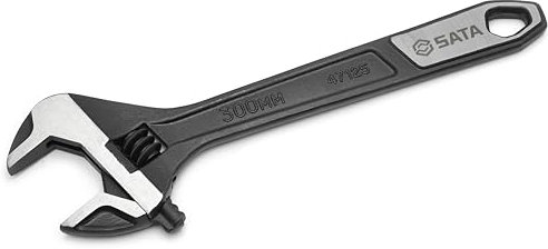 SATA ST47125 Rollgabelschlüssel, Einmaulschlüssel, Englender, Schraubenschlüssel verstellbar und extra breit 12/300 mm, mit Messskala in mm und schwarz oxidierter Oberfläche