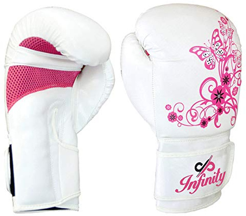 Womens Boxing Gloves Kids MMA Training Ladies Punching Mitts Girls Childrens (White Flower Boxing Gloves, 10Oz)