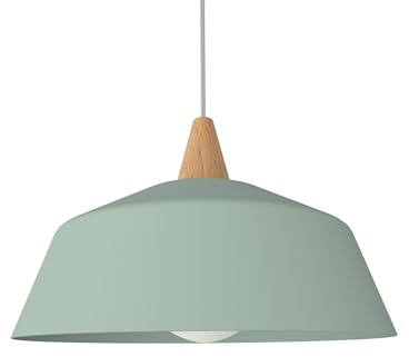 L+ Moderne Deckenleuchte E27-Fassung aus Metall mit Holzelement (Grün, 35 cm)