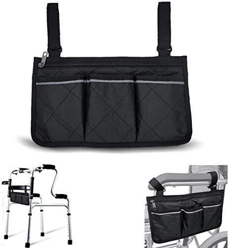 Wheelchair Armrest Bag Elderly Secure Mobility Aid Wheelchair Accessories Storage Pouch, Waterproof and Durable with Two Reflective Strips Fits Bed Rail Scooters Walker Power Wheelchair