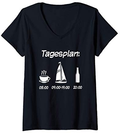 Damen Segelboot Tagesplan Geschenk Segler Männer lustig Segeln T-Shirt mit V-Ausschnitt