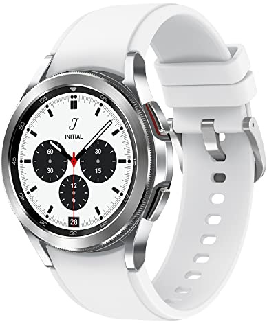 Samsung Galaxy Watch4 Classic 46 mm SmartWatch SmartWatch Acier Inoxydable, Virole rotative, Surveillance Bien-être, Fitness Tracker, Argent 2021
