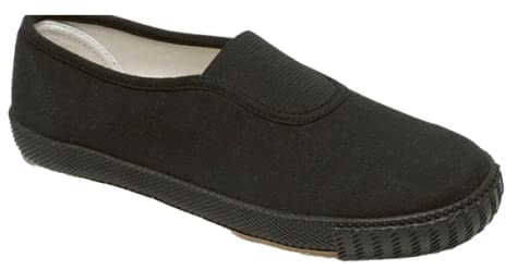 Kids Adult Boys Girls Black Slip On Pumps Plimsolls Game Gym Sport Unisex Shoes