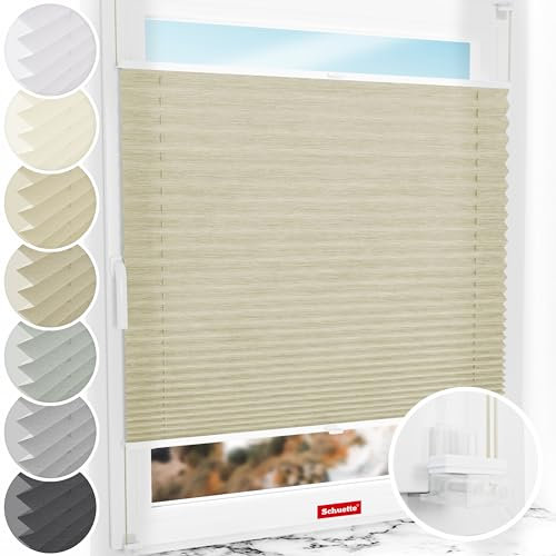 Schuette® Plissee ohne Bohren ● Dolomite Kollektion: Light Coffee (Beige) ● 80x130cm (Breite x Höhe) ● Suprafix Faltrollo Klemmfix 2.0 Rollo ● 60 Sekunden Plisseerollo Montage inkl. Video