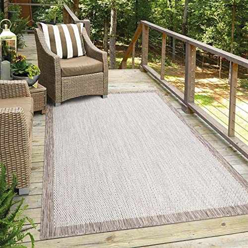 carpet city Outdoor-Teppich Wetterfest Balkon Terrassen - Beige in 200x200 cm Quadratisch - Deko Teppiche Außen Wasserfest - Balkondekoration Bordüre Wohnzimmerteppiche