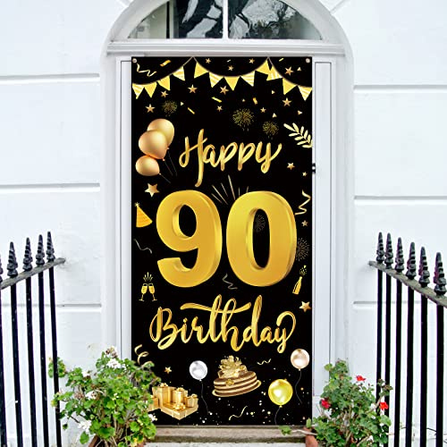 GoldRock 90 Geburtstag Deko Banner, Geburtstagsbanner 90 Jahre, 90. Geburtstag Frau Mann, Extra Große 90 Banner Geburtstag,Happy Birthday Banner Geschenk zum 90 Geburtstag 185×90 cm,Geburtstagsdeko 90