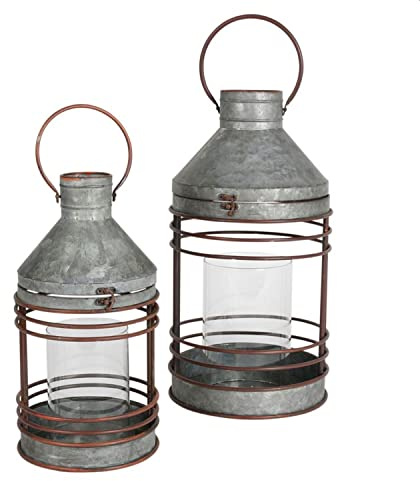 Zink Laternen 2er Set mit Glas Windlicht im Industrie-Look Outdoor