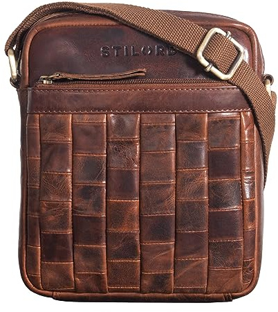 STILORD Luja Stilbewusste Leder Schultertasche Damen Herren Klein Vintage Messenger Bag zum Umhängen Ledertasche Umhängetasche Echtleder geflochten Farbe:Porto - Cognac