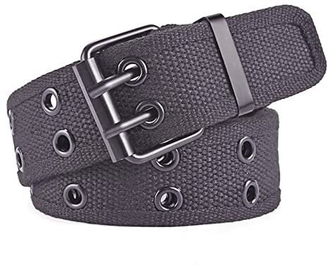 COMSY Nietengürtel Herren Größe 100-170cm Männer Gürtel Stoffgürtel Schwarz Unisex Doppelloch-Öse Gurtband Taillengürtelschnalle gewebter Stretch-Gürtel für jedes Alter,Grau