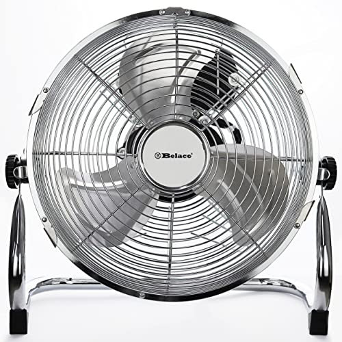 Belaco 9” Metal Floor fan, High Velocity Chrome Free Stand Cooling Fan, 3 Speed Desk Fan for home & commercial use, High Airflow BFF-25