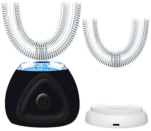 Ultrasonic Toothbrush, U-Shaped 360° Automatic Toothbrush, IPX7 Waterproof Toothbrush Electric Teeth whitening Brush Sonic Toothbrush with Wireless Charging and Replacement Heads (Black)