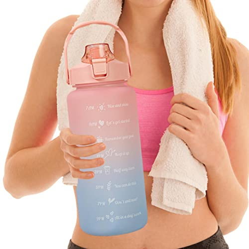 ulapithi Wasserflasche Mit Farbverlauf, Trinkflasche 2L, Farbverlauf Großer Wasserbecher Tragbarer Strohbecher Mit Großem Fassungsvermögen, Für Reisen, Laufen, Camping, Geschenk Für Freunde