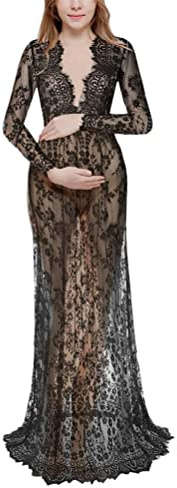 ORANDESIGNE Robes Maternité Femme Photographie Robe Sexy Longue Robes en Dentelle de Soie Fente Avant pour Souvenirs Photographie pour Plage Wedding Cocktails Soirée