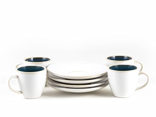 Hanseküche Set di Tazze da Caffè in Grès - Alta Qualità, Fatte a Mano, Pareti Spesse, Gres Porcellanato Con Piattini, Per Cappuccino (Rosso, 75 ml)