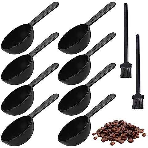 TAFACE 8 Stück Messlöffel, 2 Stück Reinigungsbürste, Kunststoff-Kaffeemesslöffel, Mehlschaufel, Küchenutensilien, wiederverwendbar, Geeignet für Tee, Kaffeebohnen, Proteinpulver (schwarz)