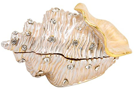 Belupai Joyero de Concha, Joyero con Bisagras, Joyero Decorativo con Cierre Magnético Y Cristales, Exquisita Caracola, Caja de Almacenamiento de Joyería de Aleación de Forma para Decoración de Escrito