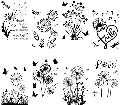 CRASPIRE 8 Sheets Flower Window Stickers Dandelion Plants PVC Window Clings Wall Decor Decals for Classroom Bedroom Living Room Window Stairway Showcase Home Decorations