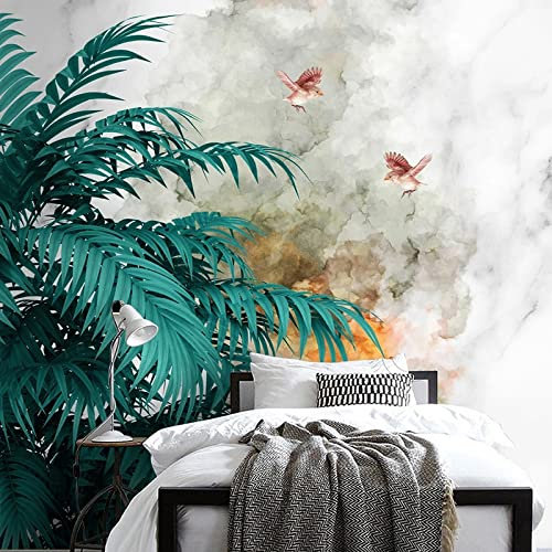 Fototapete 3D Grüne Pflanzen Tiere Vögel 450 cm B x300 cm H Vlies Tapeten Wandtapete XXL Moderne Wanddeko Wohnzimmer Schlafzimmer Büro Flur
