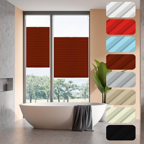 Store Plissé Fenêtre 110 x 130 cm sur Mesure pour Toutes Les fenêtres intérieures, Thermique Volet Roulant Ouverture à Double Sens pour fenêtre, Stores, fenêtres, ‎Marron