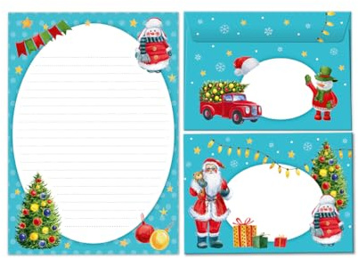Weihnachten Briefpapier für Kinder Weihnachtsbriefpapier Briefpapier-Set Weihnachtsmann als Briefblock mit Umschlag für Kinder Mädchen Jungen (Block A5 mit 25 Blätter + 15 Umschläge)