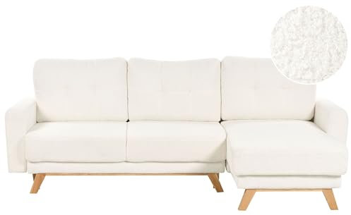 Beliani 3-Sitzer Ecksofa Bouclé weiß L-Form mit Schlaffunktion Chaiselongue Links Siro
