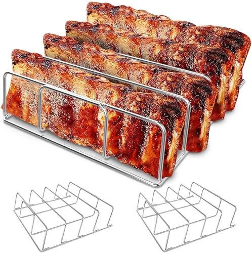 Woodfire & Smoker Rib Rack – für Ninja Woodfire Outdoor Grill OG701 und OG751 Serie – hält 4 volle Rippen – schafft rundum Luftstrom – sorgt für gleichmäßiges Kochen – erreicht gleichmäßige Rinde