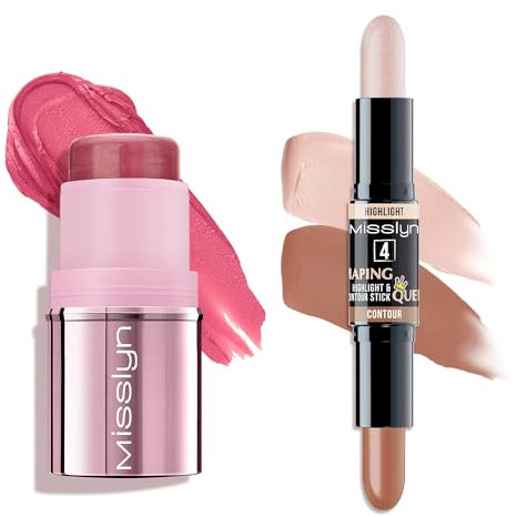 Misslyn Set Multi-Stick Viso, Occhi e Labbra – Stick 3 in 1 Blush, Rossetto e Ombretto con Burro di Karité – 2 in 1 Contouring Illuminante Viso - Facile da Applicare Texture Cremosa, Effetto Naturale
