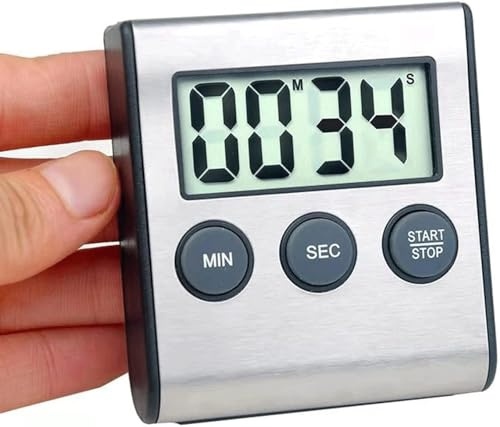 Digital Kitchen Timer, Magnetic Stainless Steel Timer with Loud Alarm for Cooking, Baking, Sports Games (AAA Battery Included)