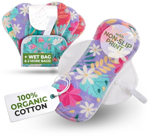Natissy Salvaslips Reutilizables de Algodón Orgánico para Mujer, Lavables, Transpirables, Suaves, Sin Olores y Sin PUL - Pack 7 Talla S - Made in EU