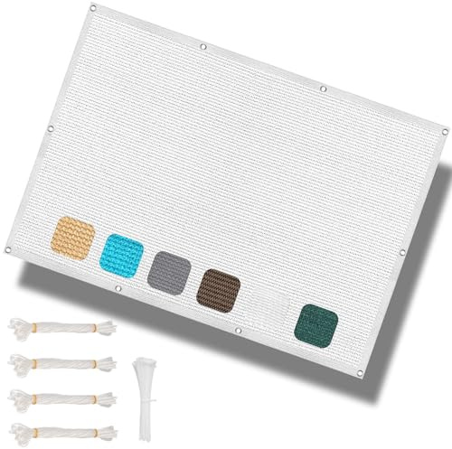 Beschattungsnetz inkl Befestigungsseile 3.8 x 6 m Uv-Schutz Windschutz Schattiergewebe Sichtschutz Zaun Wasser Luftdurchlässig für Camping Schwimmbad Zwinger, Weiß