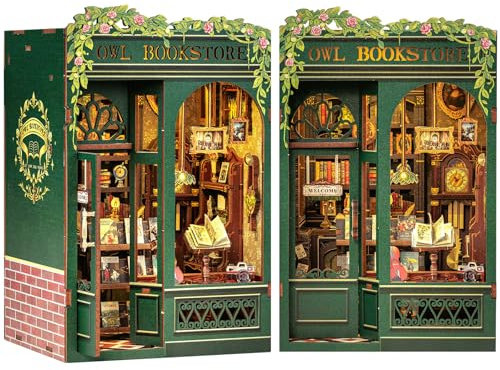Cutefun Book Nook - DIY Miniature House Kit for Adults Boonook Library Bookshelf Diorama 3D Puzzles Tiny House Craft Gifts for Women Teenagers Book Lovers (OWL Bookstore）