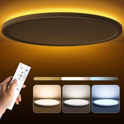 Matane 36W LED Deckenleuchte Dimmbar mit Fernbedienung&Nachtlicht 39cm Weiß | Rund Deckenlampe mit 5W 2000K Warm Lampen, 3000K-6500K Dimmbar Flach Panel für Schlafzimmer Kinderzimmer Badezimmer Flur