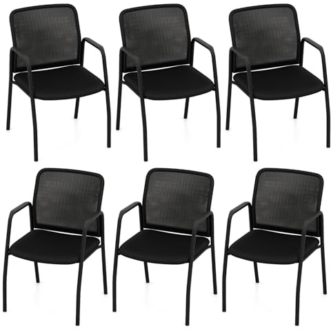 SFAREST Reception Chairs Set, Stackable Mesh Office Desk Chairs, Mid-Back Ergonomic Conference Guest Visitor Armchair for Waiting Meeting Room Office School Lobby (6PCS, No Wheels, Black)