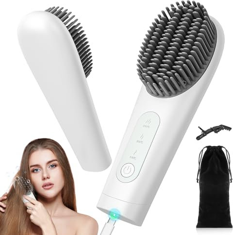 Byjogger Brosse lissante pour cheveux, lisseur ionique rechargeable, peigne chauffant portable pour voyage, 170-230 °C, Fers à lisser pour femmes, brosses chauffantes pour la coiffure