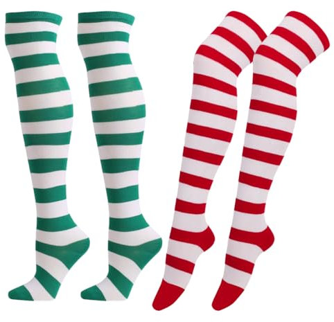 GXGM 2 SetsBas à rayures au-dessus du genou en coton pour cosplay gothique fête de Noël