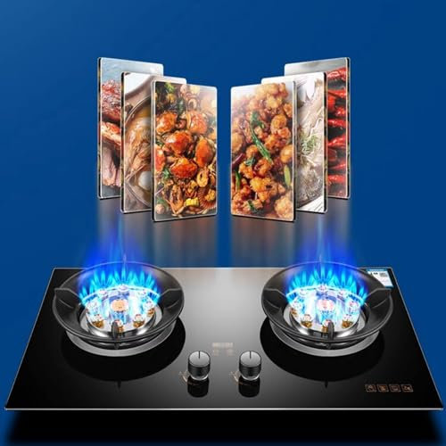THEGA Vetro Temperato Stufa A Gas - Fornello A Due Fuochi Facile da Pulire, Fornello da Cucina A Gas con Funzione Timer, Stufa A Gas da Tavolo E da Incasso con Due Metodi di Installazione(NG)
