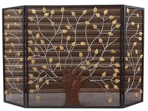 Salvachispas Chimenea Mampara para Chimenea De 3 Paneles con Diseño De Árbol, Grande 145×90cm, Protector De Llamas De Tres Pliegues para La Chimenea De La Sala De Estar