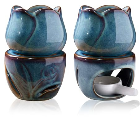 MEETOZ Wax Melt Burners Essential Oil Burner Set of 2 with Tealight Spoon, Fragrance Essential Oil Burner Tealight, Tea Light Candle Wax Warmer, Tealight Fragrance Oil Warmer