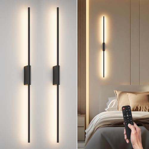 Coinmit 2 Stück LED Innen-Wandleuchte mit Akku Schwarz, 9W, 100cm | Dimmbare 3000K-6000K, Touch Control Wandlampe, Fernbedienung mit Timer & Schalter, für Wohnzimmer, Schlafzimmer und Flur