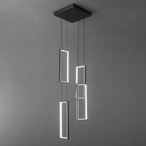 ZPBSJ Moderne Dimmbar Küche Pendelleuchte LED Schwarz Pendel 4 Ring Rechteckig Pendelleuchte Pendel für Esszimmer Schlafzimmer Wohnzimmer Flur