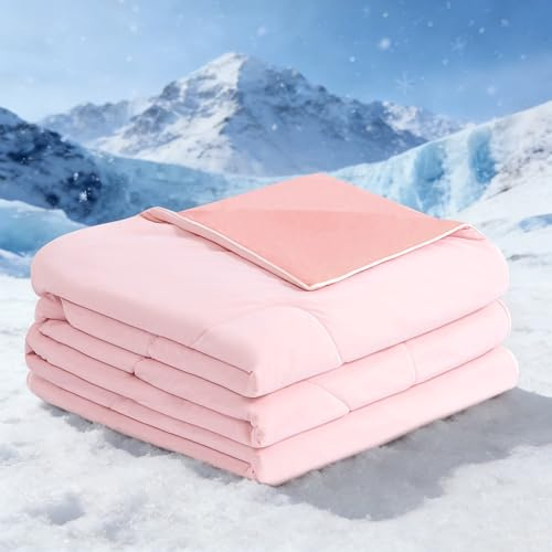 BEAUTEX Cooling Comforter Queen Size - Double Sided Cool Blanket for Hot Sleepers and Night Sweats, Q-Max>0.45, Breathable Lightweight Silky Summer Ice Blankets for All Season (Pink, 90 x 90)