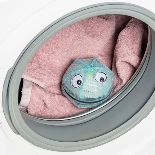 WASHMONSTER Haarfänger für Waschmaschine, Wäschetrockner, 1 Set, in Blau, Haarfilter für Tierhaare, Menschenhaare, Flusensieb Fusseln, Flusen, Ø 106 mm Waschball mit Wäscheperlen, Waschkugel Haarsieb