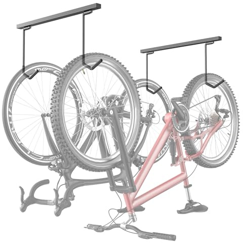 TORACK Overhead Bike Rack for Garage, Ceiling-Mounted Bicycle Storage Hooks for 2 Bikes (Horizontal) or 4 Bikes (Vertical), Adjustable Bicycle Hooks for Mountain, Road Bike