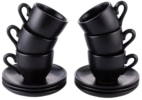 Villa d'Este Home Tivoli 1996 Set mit 6 Kaffeetassen 90 ml mit Untertasse aus Steingut, Horeca Black