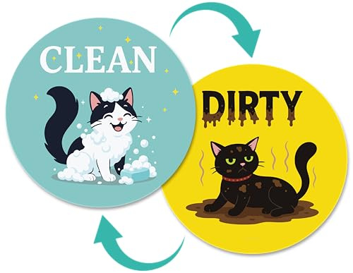 Dishwasher Magnet Clean Dirty Sign Funny - Double-Sided Clean/Dirty for Stainless Steel Dishwashers - Pet Magnetic Home and Kitchen Gadgets - Cute Cat