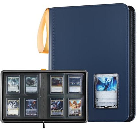 ProCase Álbum Toploader con Ventana para 144 Tarjetas, Carpeta de 4 Bolsillos de PU Resistente con Correa – Ideal para Coleccionistas, para Almacenar y Regalar - Marino