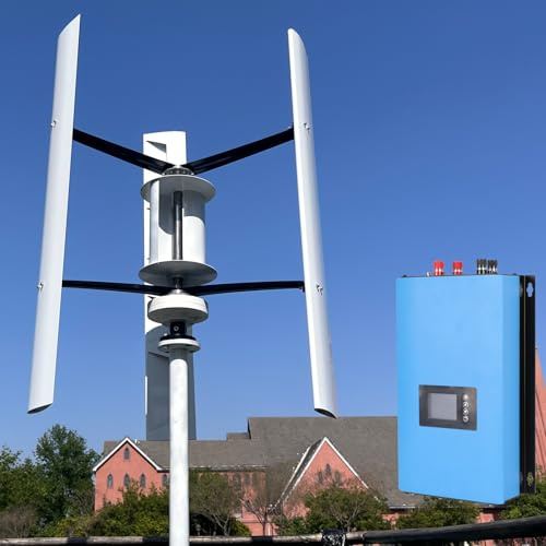 Windkraftanlage kit 1000W 48V, 3-Flügel Vertikale Windräder, 3-Phasiger Generator, mit Netzgekoppelte Wechselrichter, Geeignet für Haushalt, Industrie und Bauernhof (mit Wifi 48V)